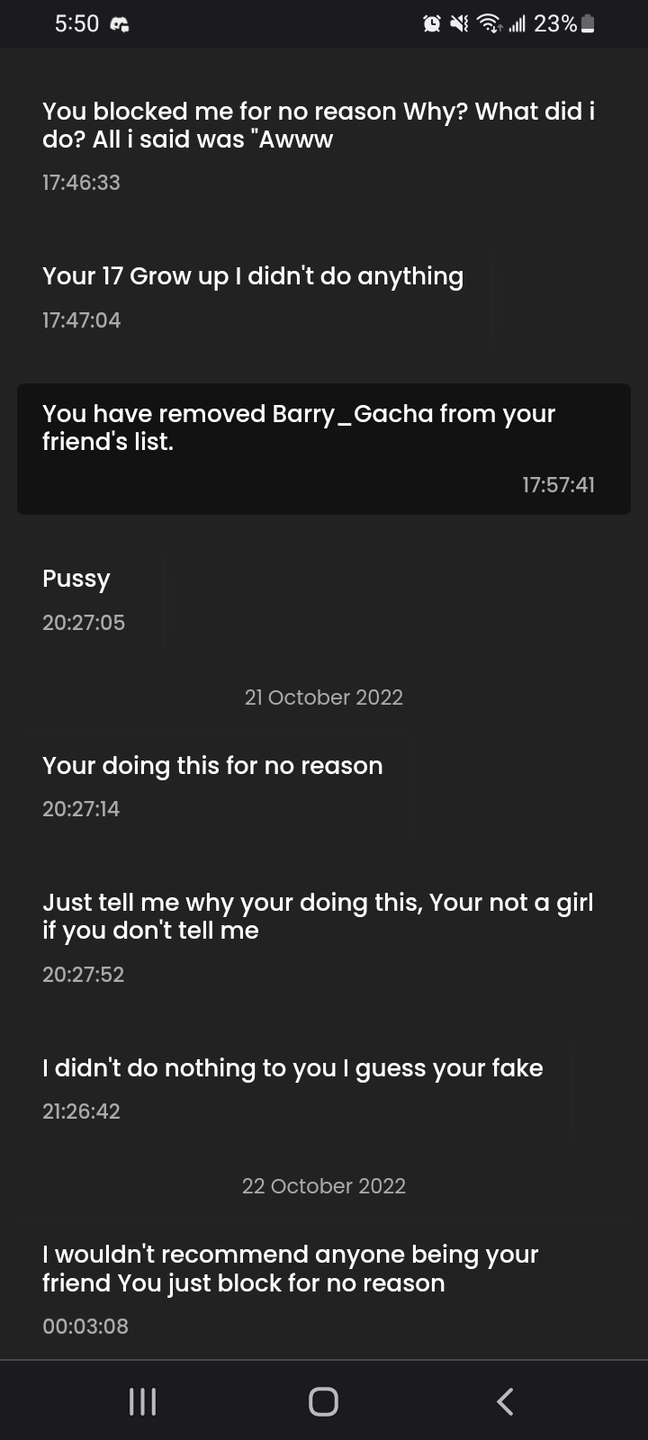 Stop messaging me. I'm literally ignoring you on purpose.