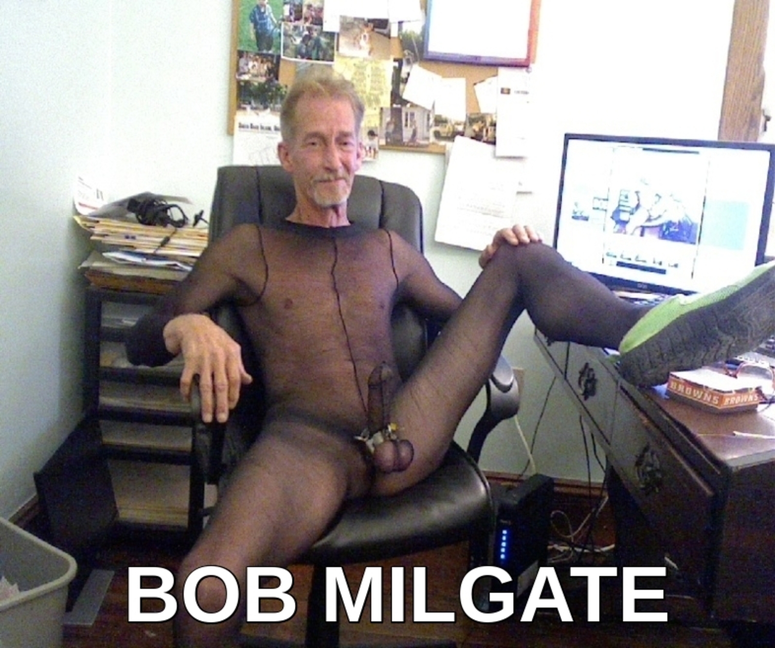 ROBERT RICHARD MILGATE FREAK IN A SHEER  BLACK BODYSTOCKING