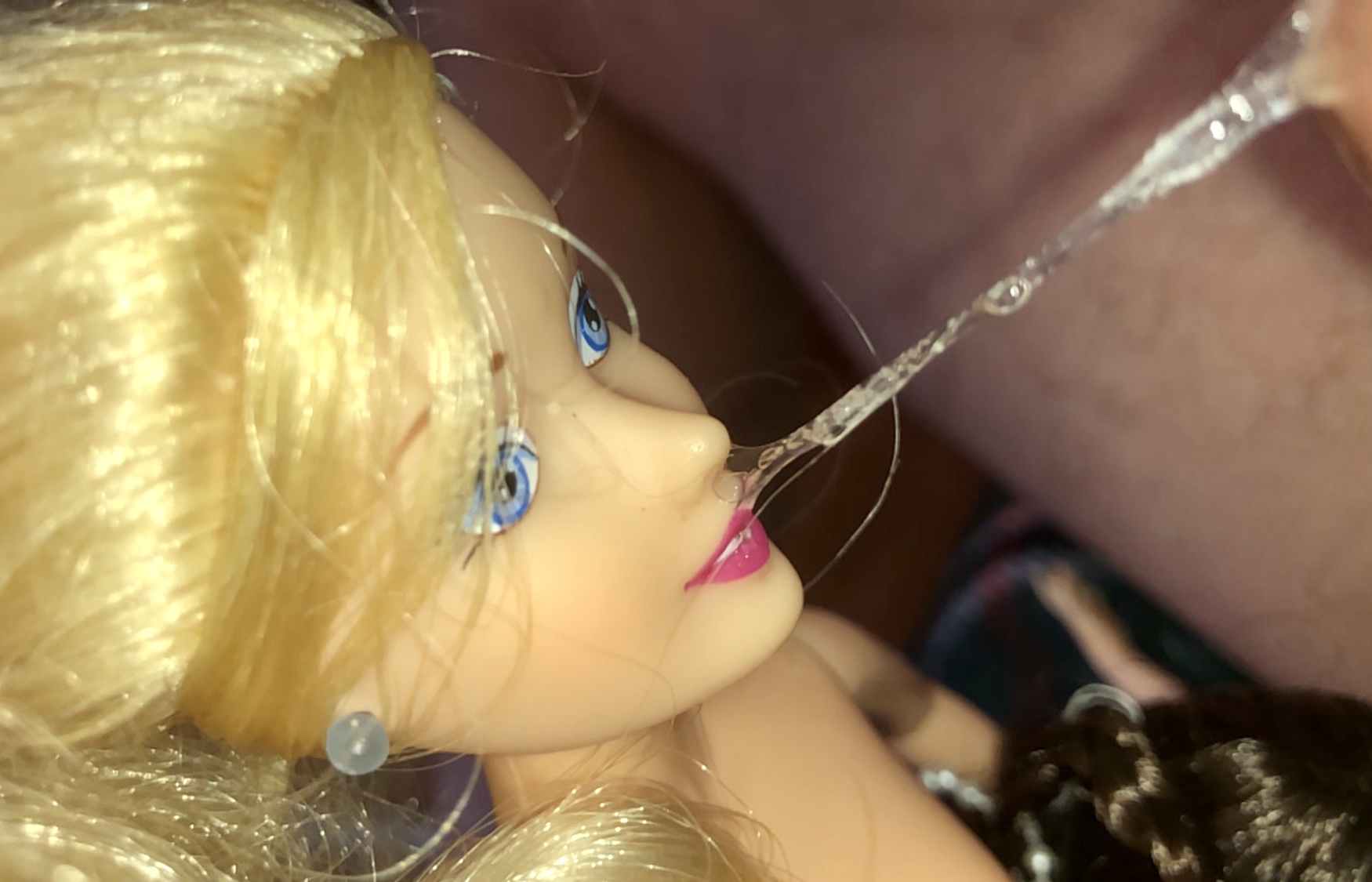 Rubbing precum on Barbie and facial