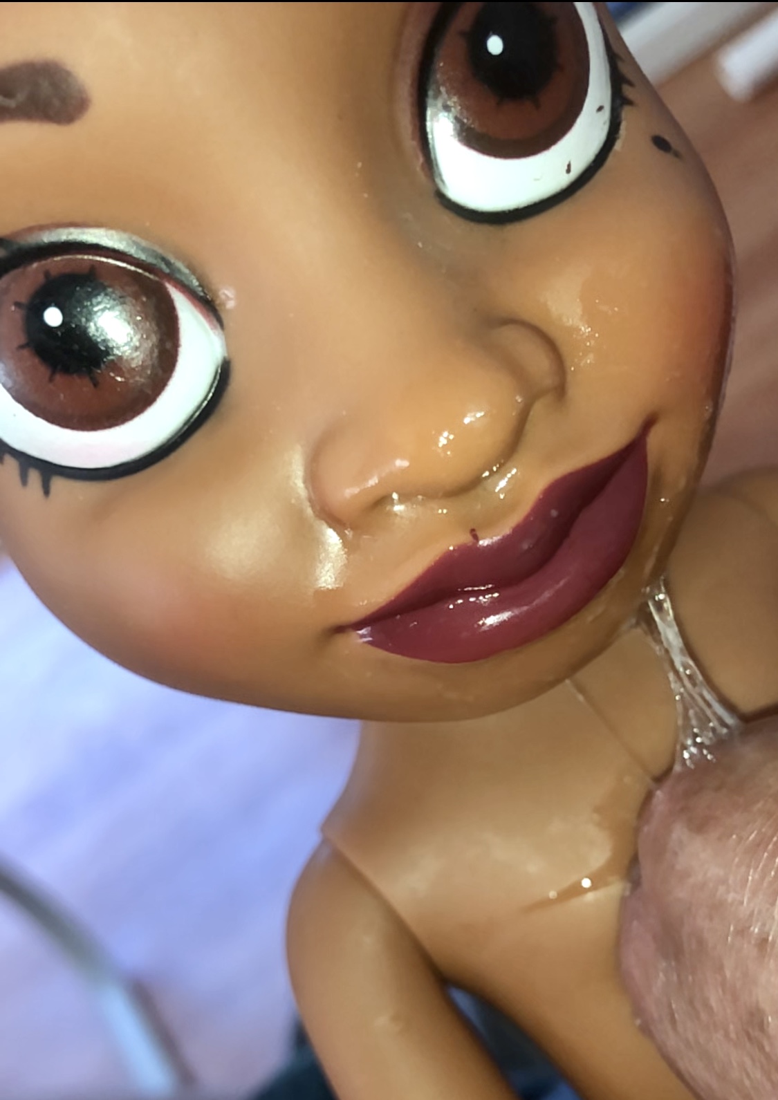 secondhand store doll Precum on face and hand in anus