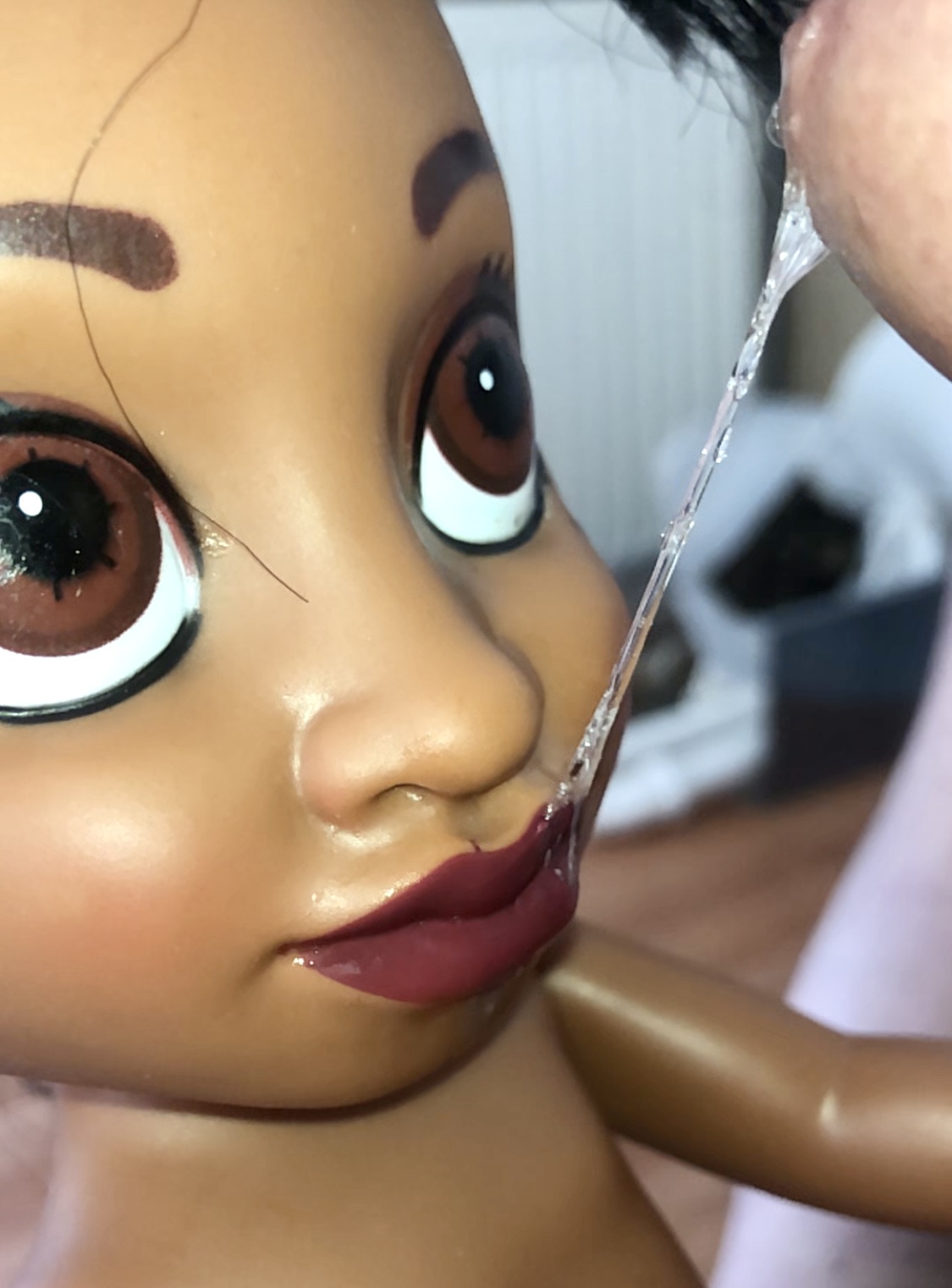 secondhand store doll Precum on face and hand in anus