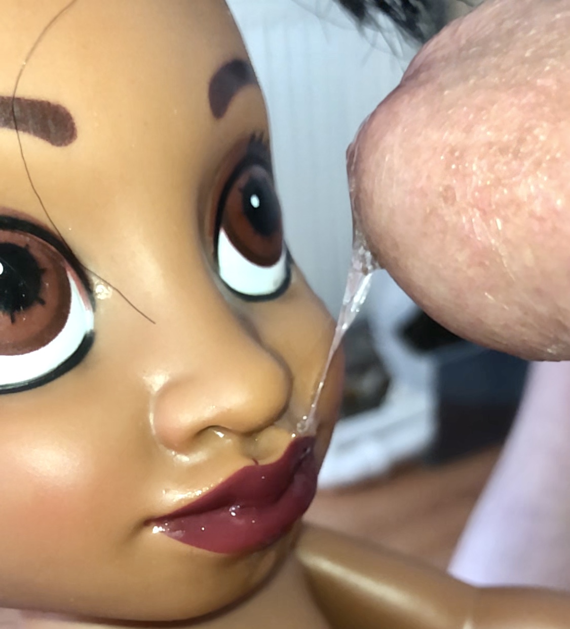 secondhand store doll Precum on face and hand in anus