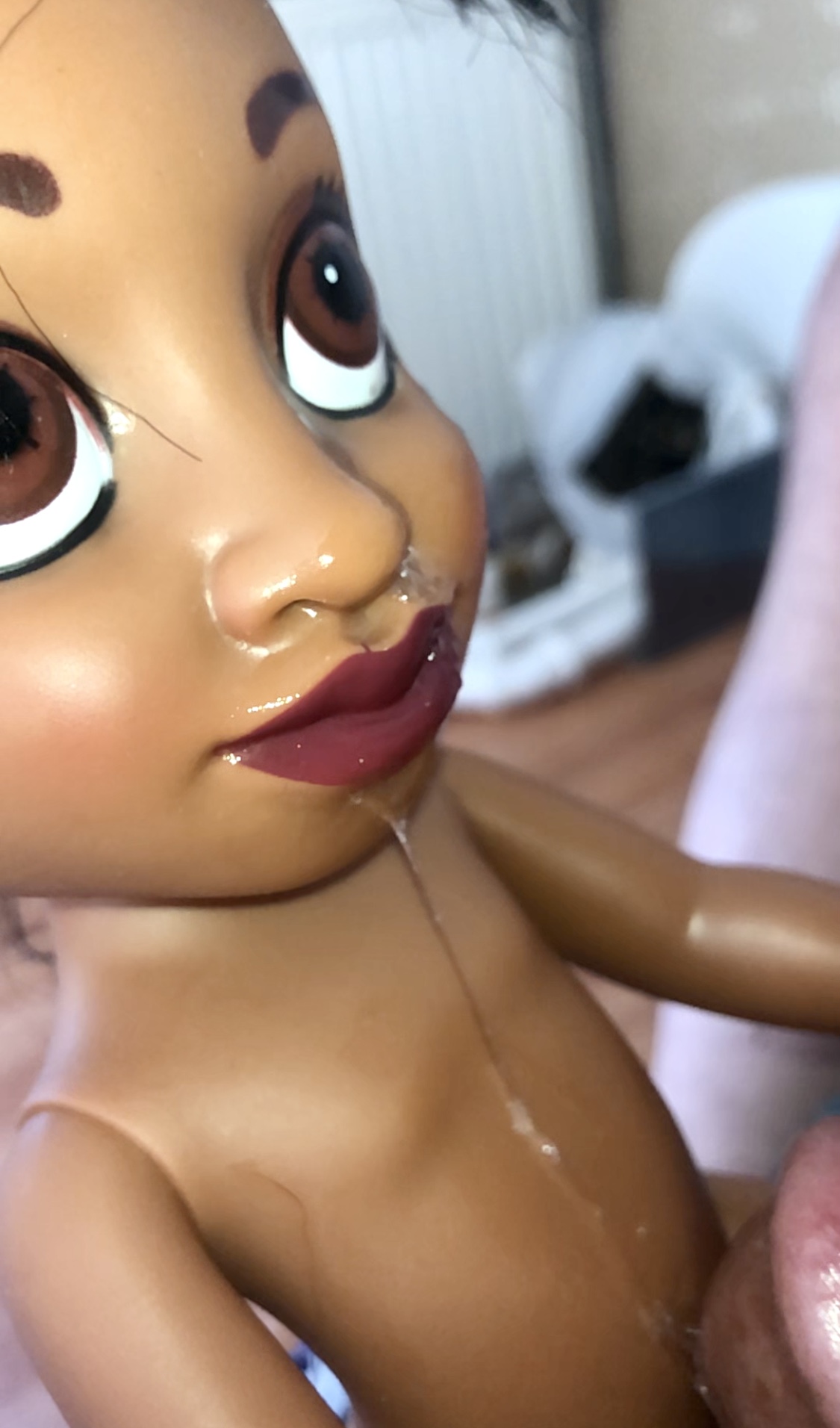 secondhand store doll Precum on face and hand in anus