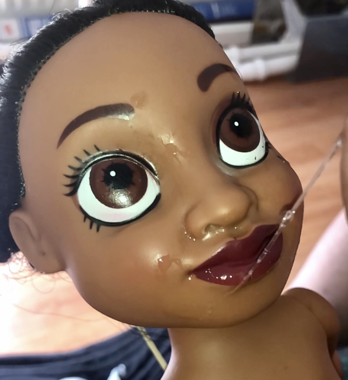 secondhand store doll Precum on face and hand in anus