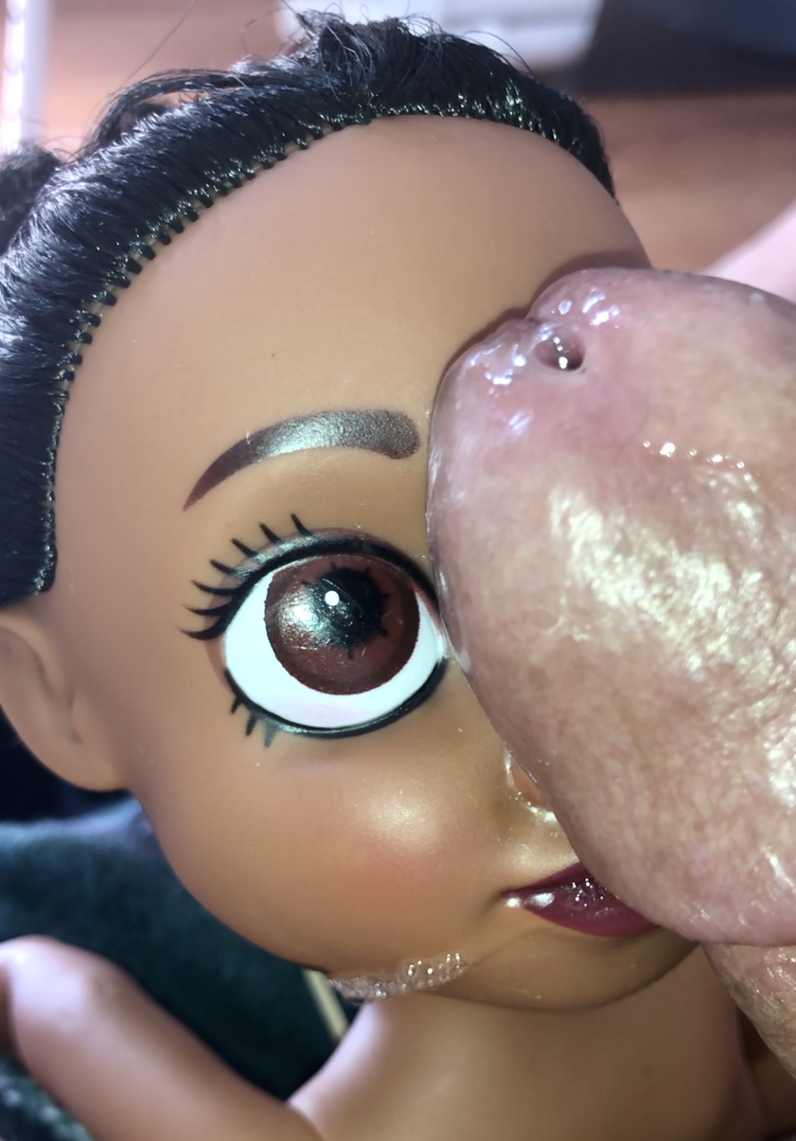secondhand store doll Precum on face and hand in anus