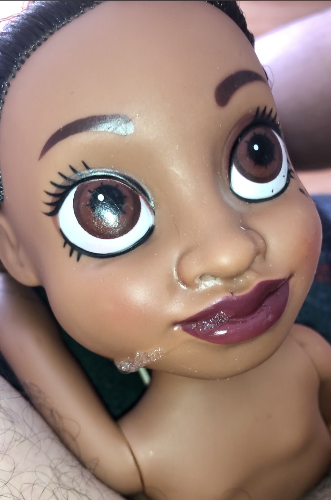 secondhand store doll Precum on face and hand in anus