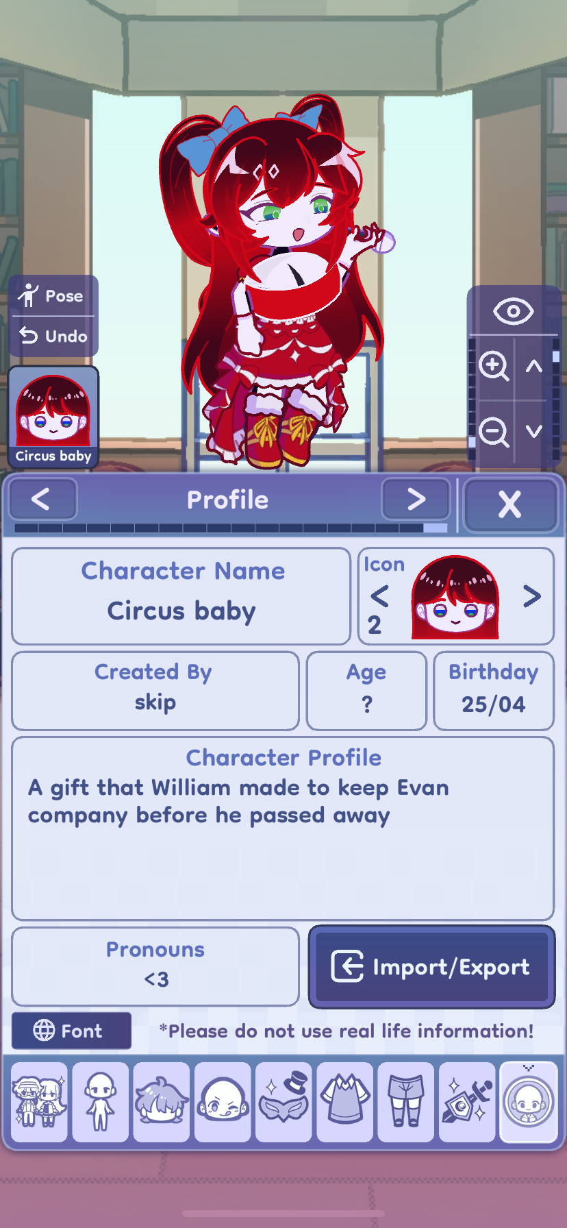 Some more information about the characters