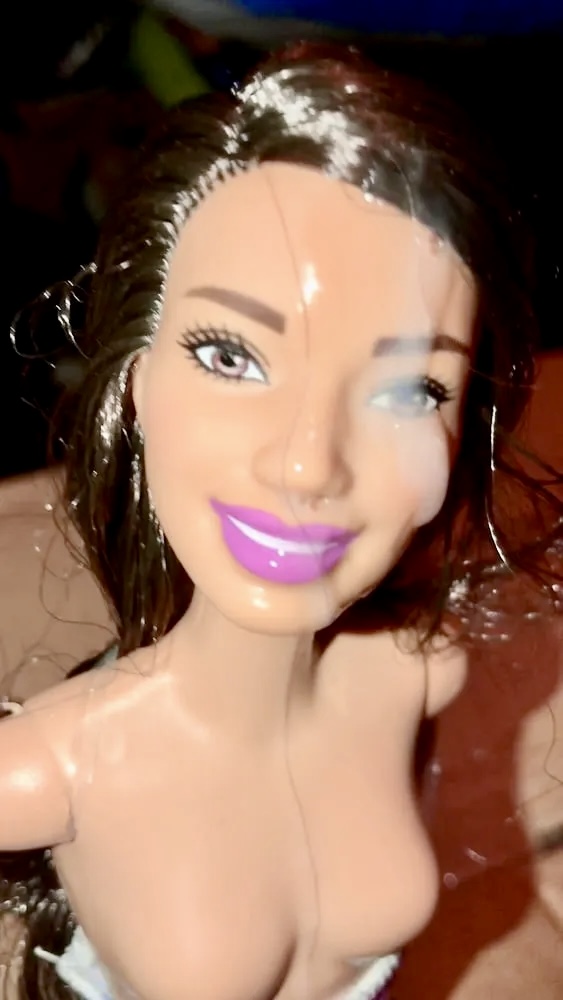 2021 dark hair Barbie doll facial cumslut