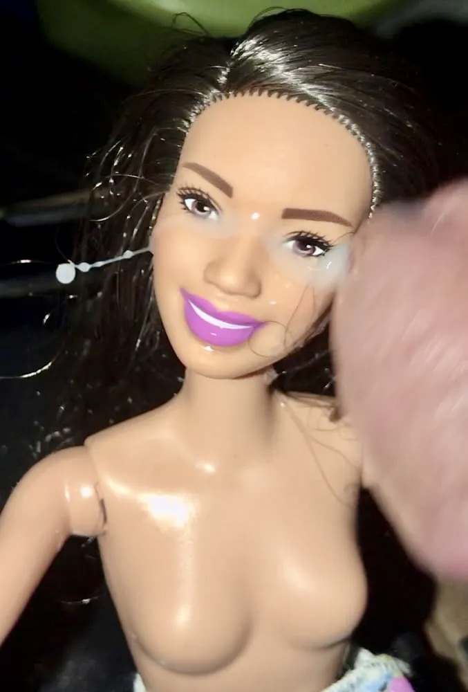 2021 dark hair Barbie doll facial cumslut