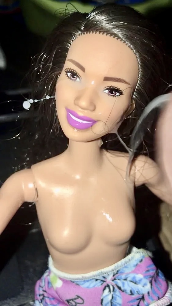 2021 dark hair Barbie doll facial cumslut