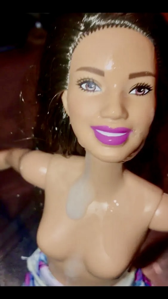 2021 dark hair Barbie doll facial cumslut