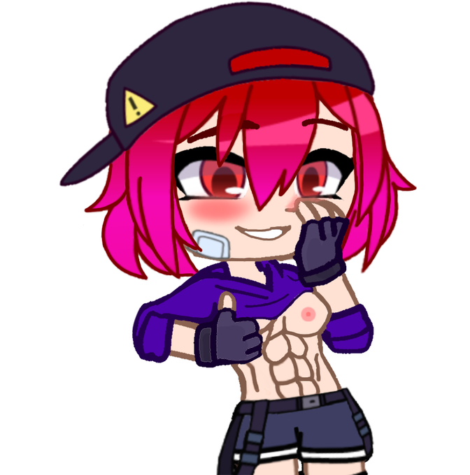 Milly looking at her breast and abs