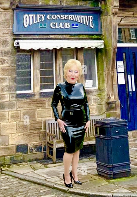 Cathy Slut Granny Cock Sucker Dressed in a Shiny PVC Dress