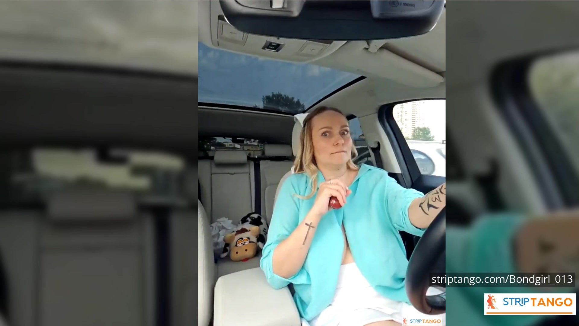 BondGirl Driving Tease – Big Tits, Pussy with Vibrating Toy