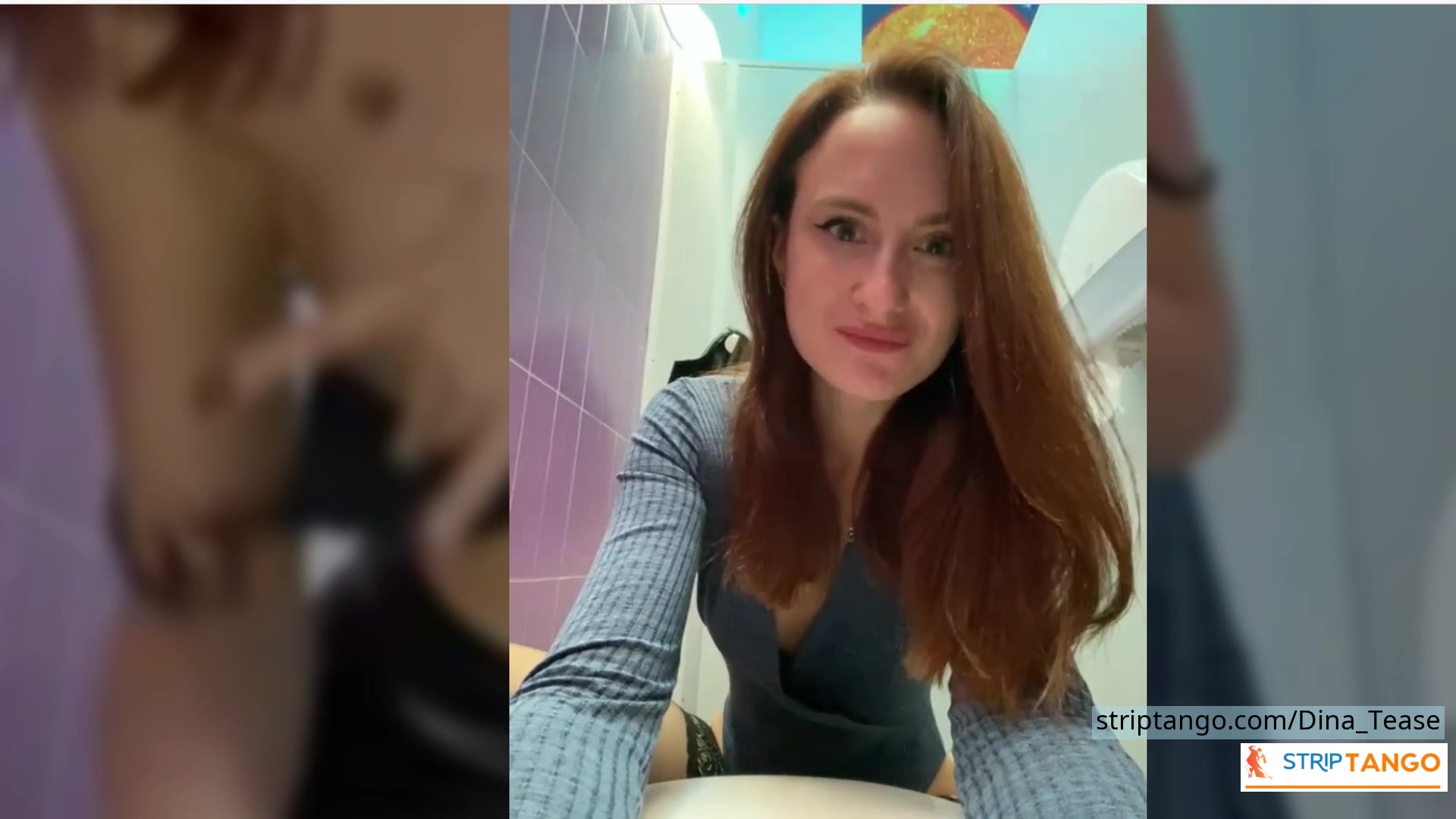 Dina_Tease Outdoor Public Toilet Show – Leather Skirt, Upski