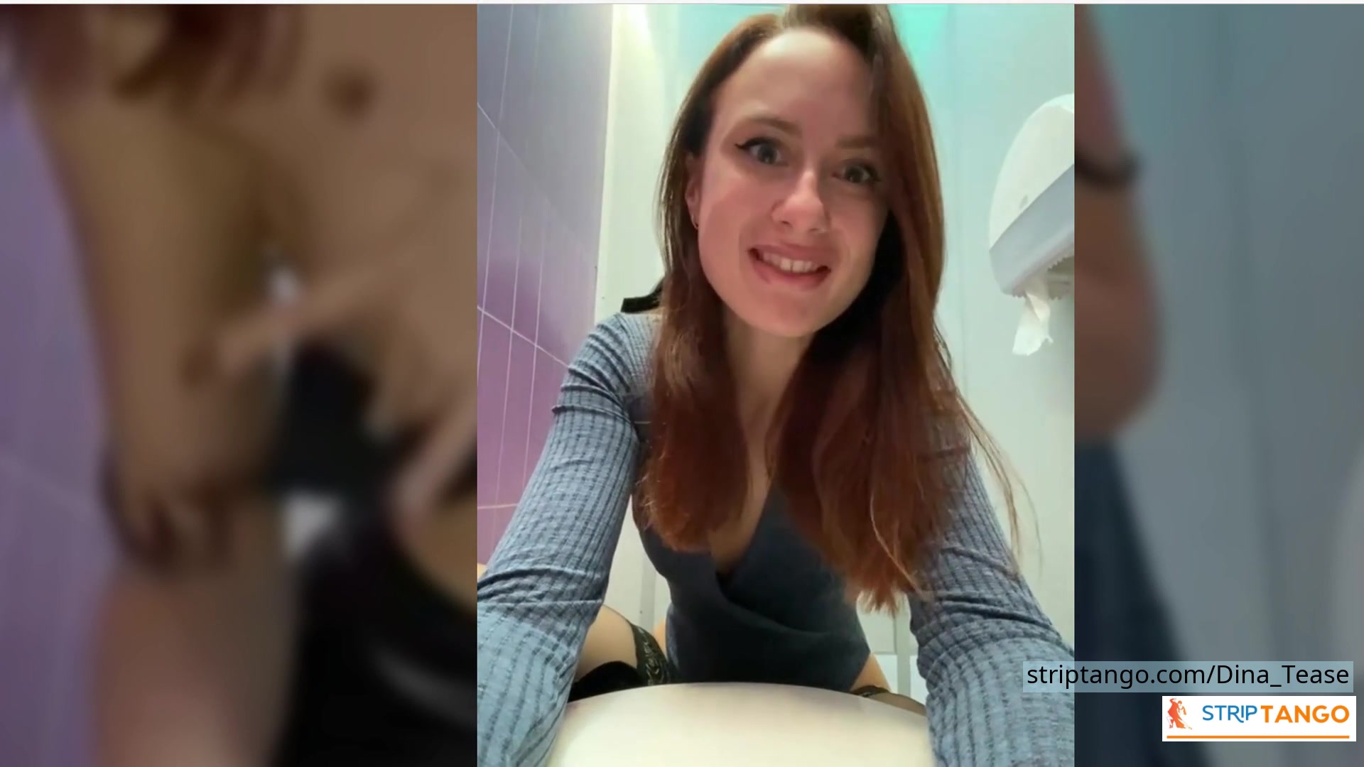 Dina_Tease Outdoor Public Toilet Show – Leather Skirt, Upski