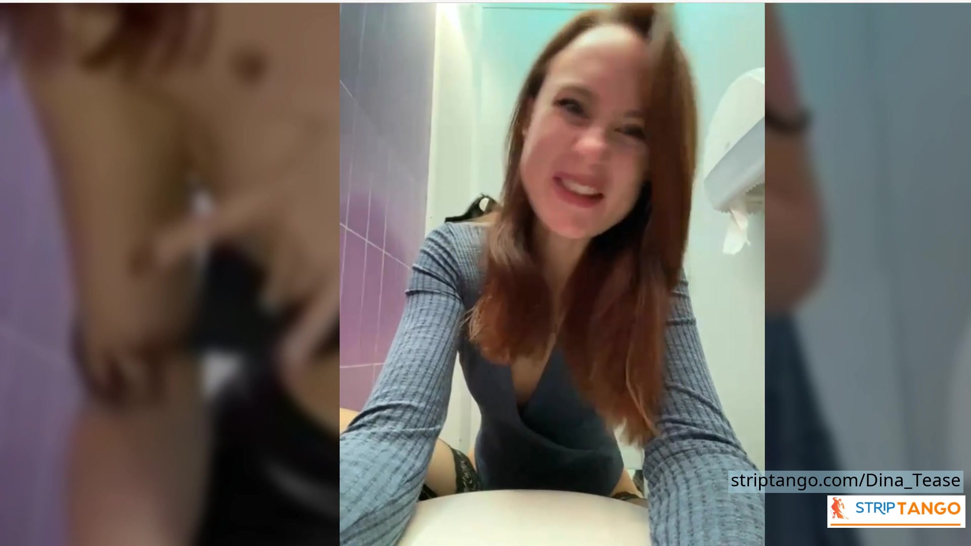 Dina_Tease Outdoor Public Toilet Show – Leather Skirt, Upski