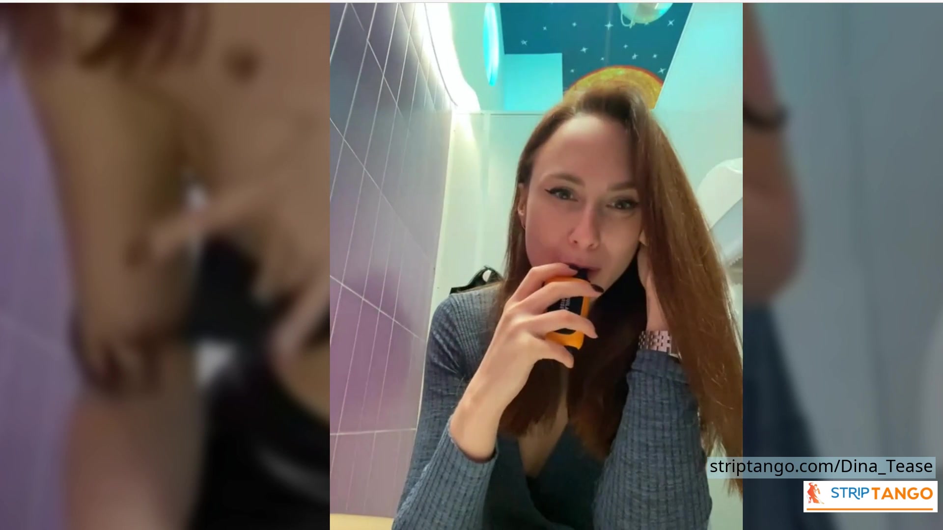 Dina_Tease Outdoor Public Toilet Show – Leather Skirt, Upski