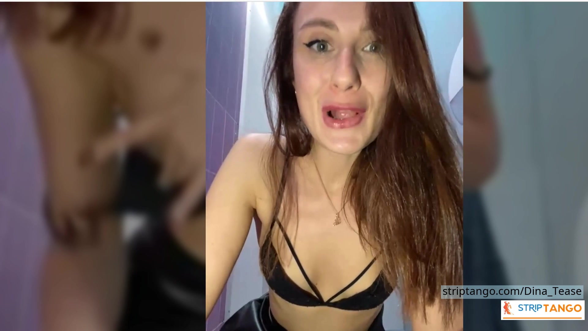 Dina_Tease Outdoor Public Toilet Show – Leather Skirt, Upski