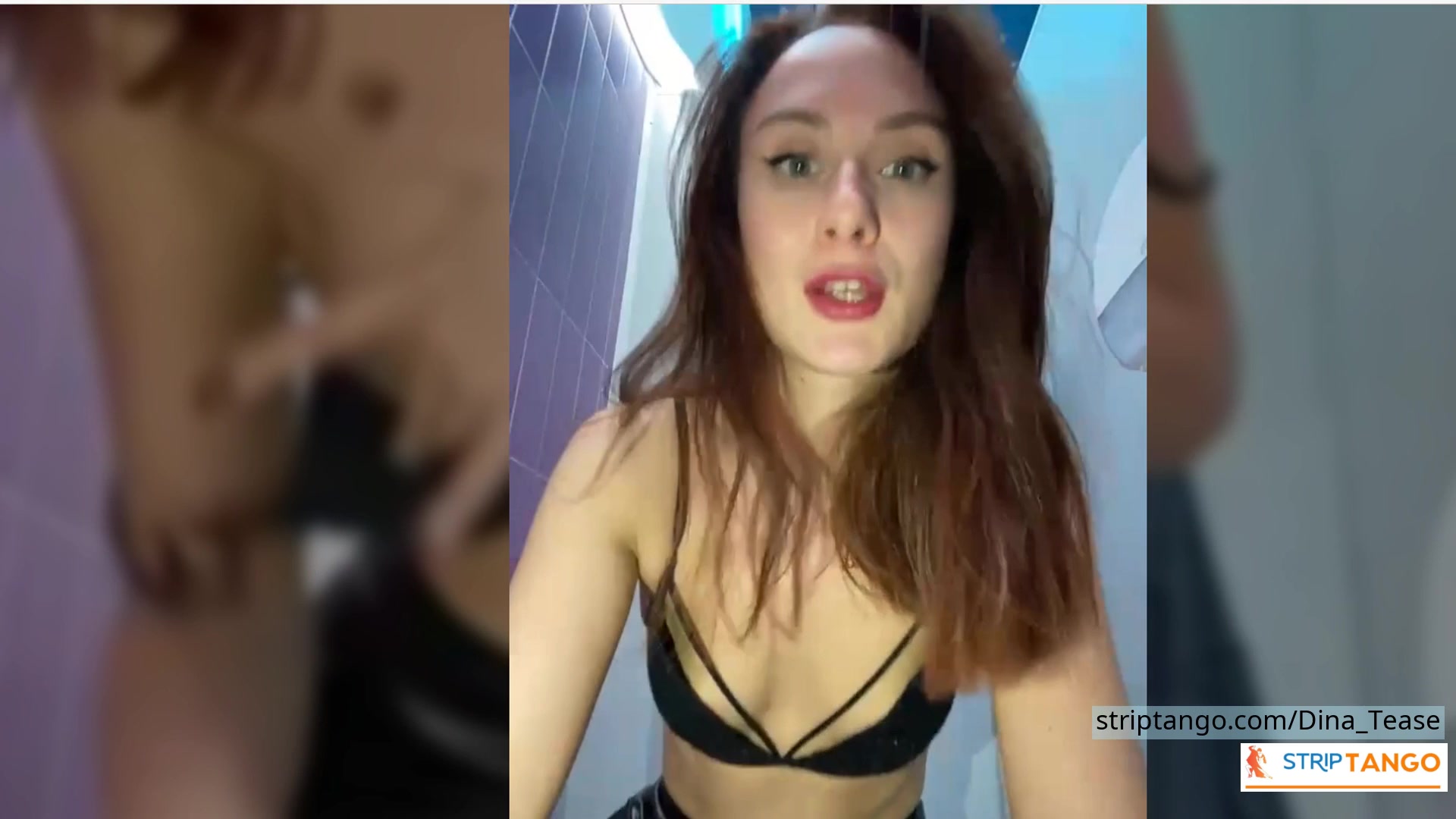 Dina_Tease Outdoor Public Toilet Show – Leather Skirt, Upski