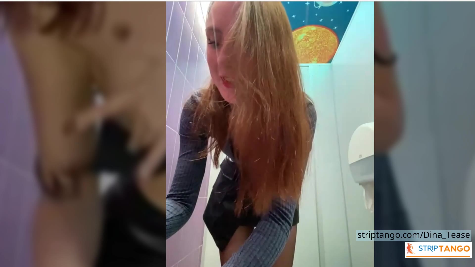 Dina_Tease Outdoor Public Toilet Show – Leather Skirt, Upski