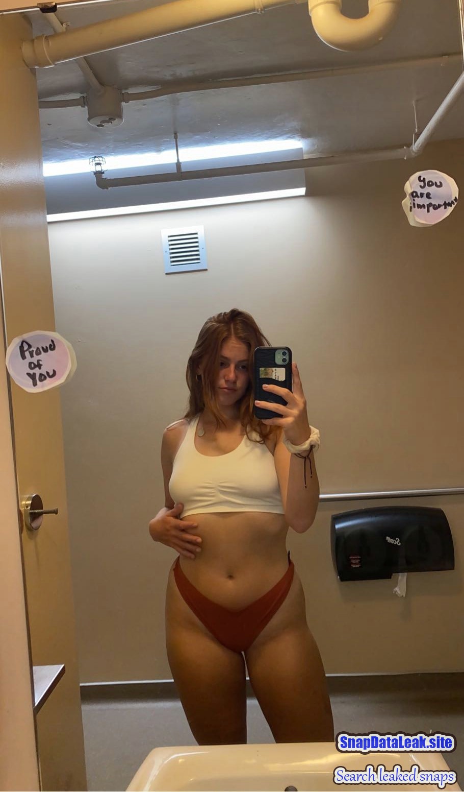 Sexy petite college teen teasing little titties with mirror