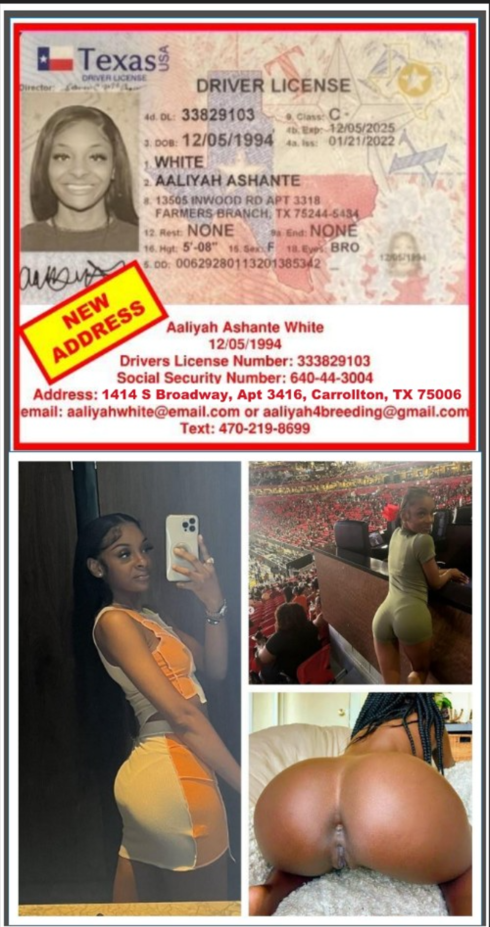 Aaliyah White 1414 S Broadway St., Apt 3416, Carrollton, TX