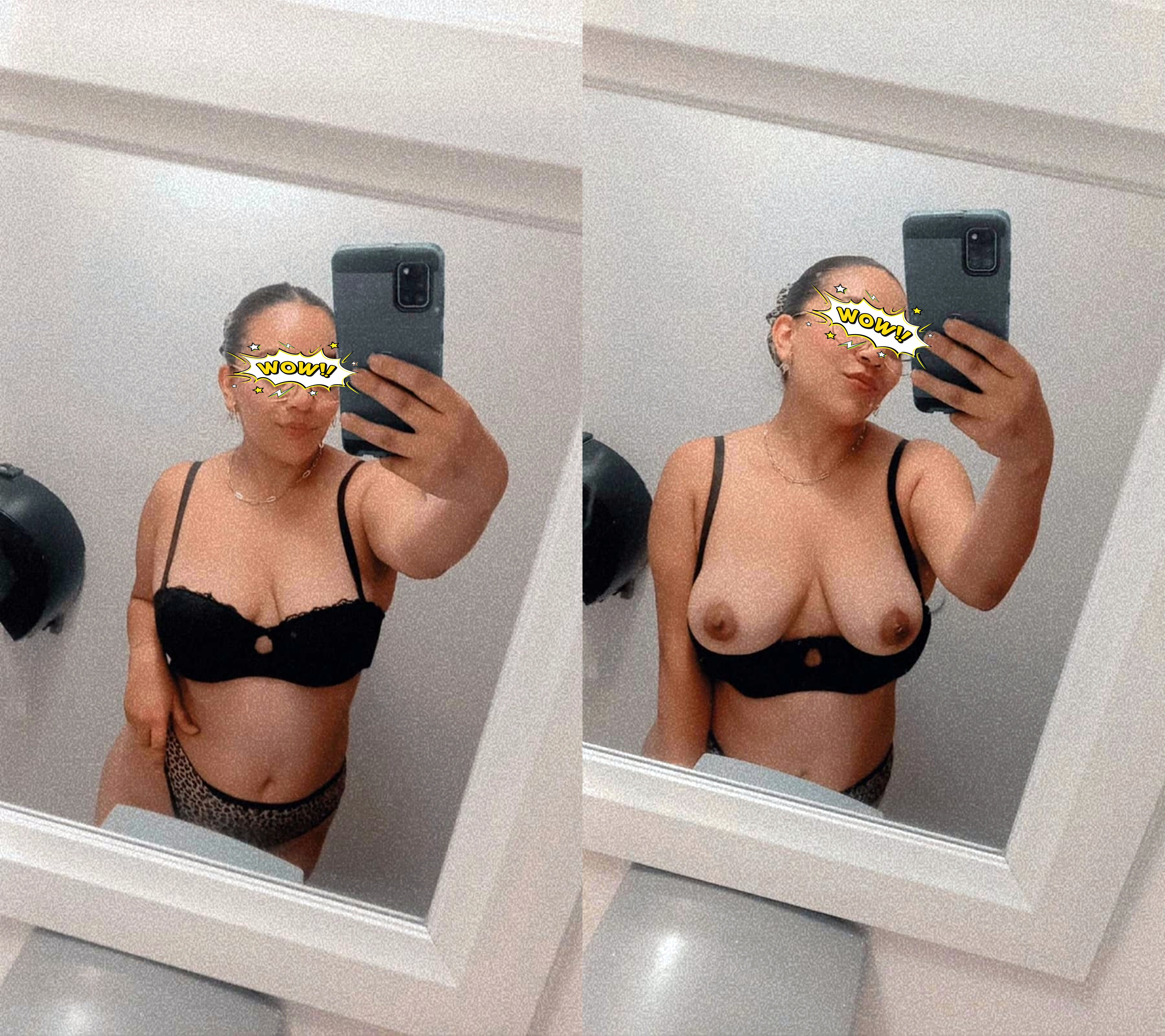 Luciendo las tetas desde el baño de la oficina