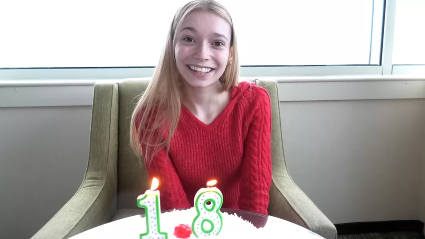 18 First - Just turned 18 blonde slender teen making her first porn - Shooshtime