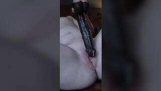 Wife's creamy wet pussy takes 11in dildo
