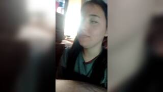 18 year Old In Pigtails Sucks Her First Big Cock