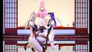 [MMD]極楽浄土 GokurakuJodo Strip Dance Ahri Kaisa Seraphine Hot Erotic Dance