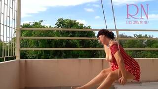 Cute Housewife has Fun without Panties on the Swing Slut Swings and Shows her Perfect Pussy 1