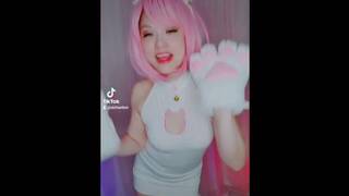 Cat Girl Pink Hair Memes Dance Cosplay Tokyo Arigatou Feet Stockings Thighs