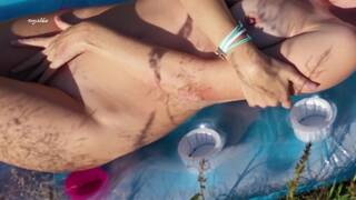 Camera in the Air. Girl Caught while Masturbation on Outdoor. Beach