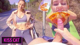 Public Agent Pickup for Pizza / Outdoor Sex and Sloppy Blowjob