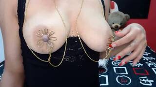 Beauty sucking her beautiful big tits