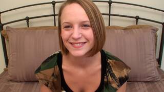 Deep throating teen sucks an 8 inch cock