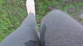 Nicoletta Gets her Yoga Pants Completely Wet in a Public Park - Extreme Pee Exposed