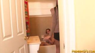 Busty femdom handjob slut jerks off dick