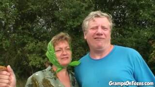 Teen banged in the woods by oldie cock