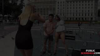 Brunette gets a public group fuck after giving head