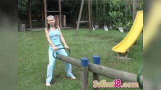 Perky tittied teen enjoying solo pussy play