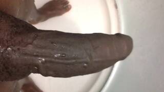 Stroking my big black dick in the shower
