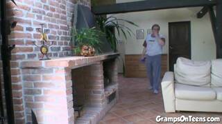 Cock sucking teen fucked by dirty old grandpa