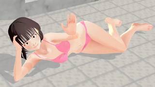 Toyota Nono Animation girl shakes her big tits with pink bikini.【hentai】