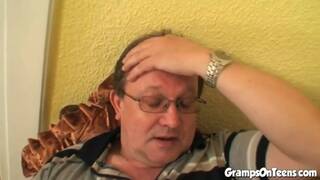 Teen rides old man cock in reverse cowgirl