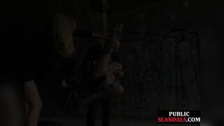 Public spanking of blonde euro babe in ropes getting fucked