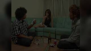 Japanese Babe in threesome sucking and fucking