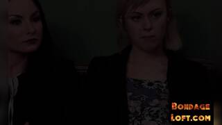 Bound booty babe dominated in threesome before facial